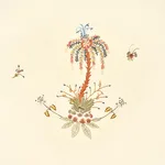 Schumacher 22140 Royal Poinciana Hand Embroidery Multi On Creme fabric swatch