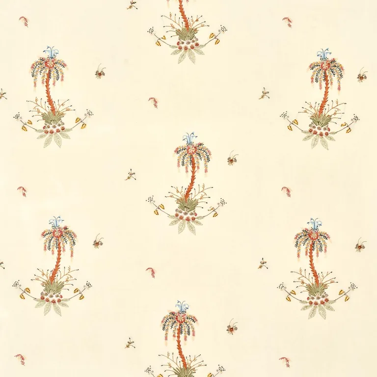Schumacher 22140 Royal Poinciana Hand Embroidery Multi On Creme fabric swatch