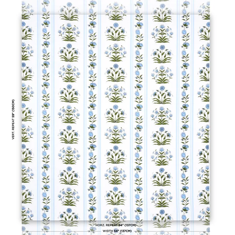 Schumacher 180670 Royal Poppy Stripe Sky fabric swatch