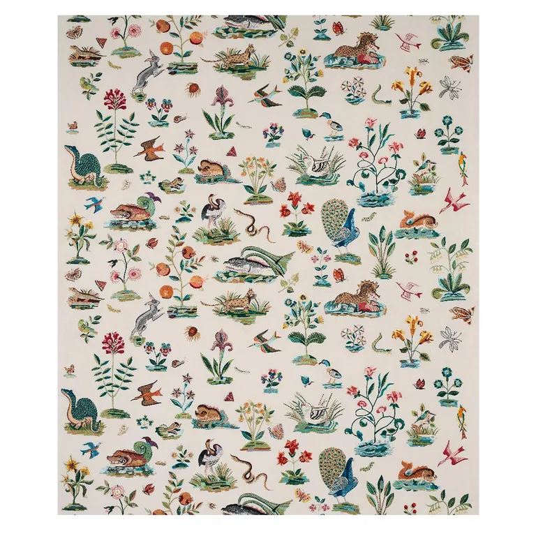 Schumacher 79690 Royal Silk Embroidery Multi fabric swatch