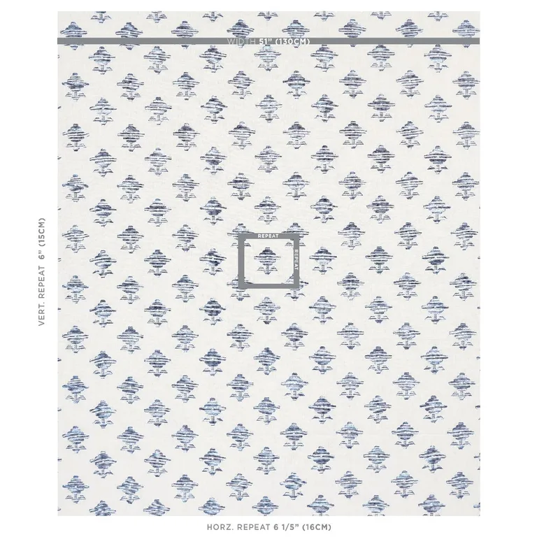 Schumacher 74163 Rubia Embroidery Blue fabric swatch