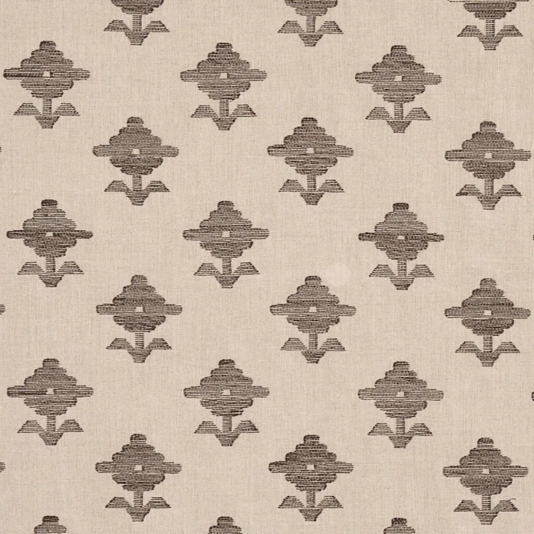 Schumacher 74165 Rubia Embroidery Brown fabric swatch