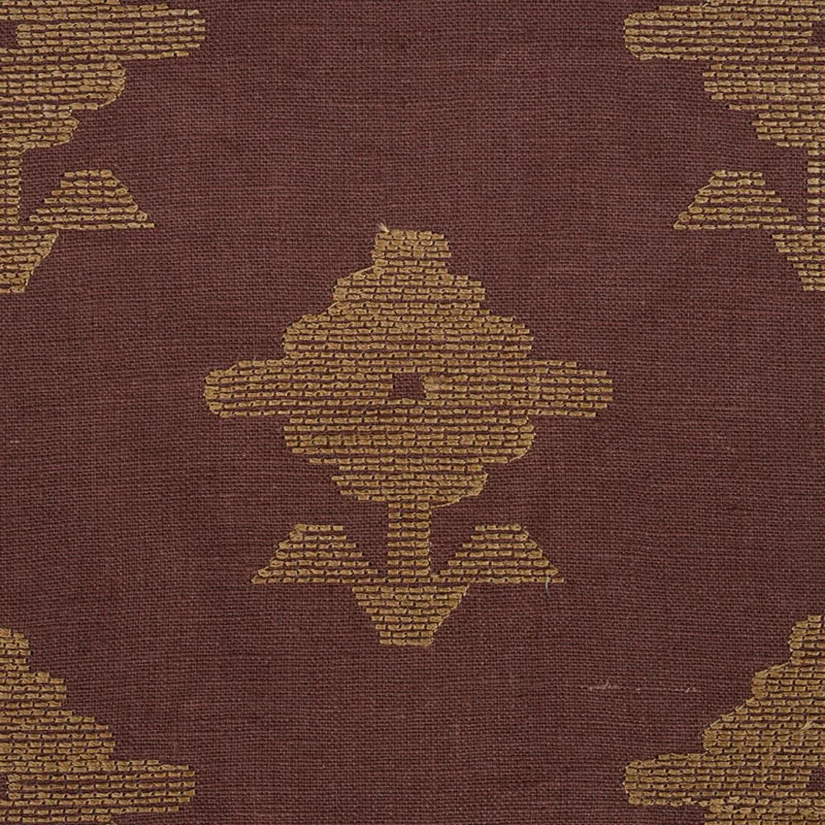 Schumacher 74162 Rubia Embroidery Umber fabric swatch