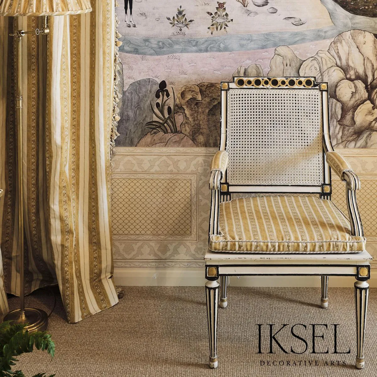 Schumacher RF928CR71 Safavid Golden Stripe Gold fabric swatch