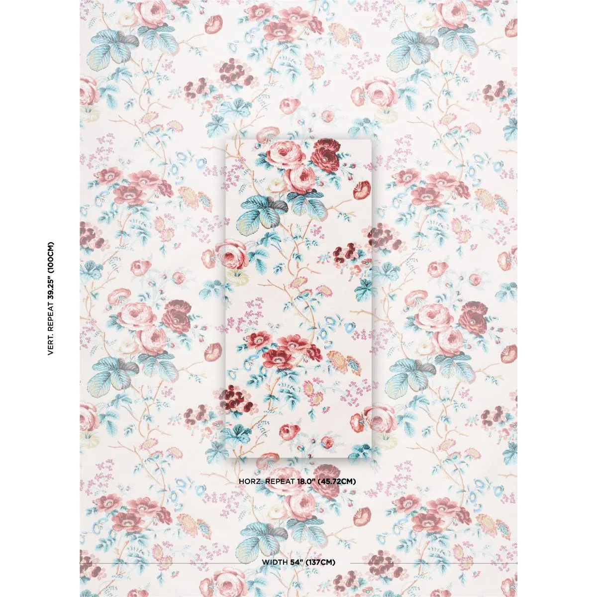 Schumacher 178152 Salisbury Chintz Rose fabric swatch