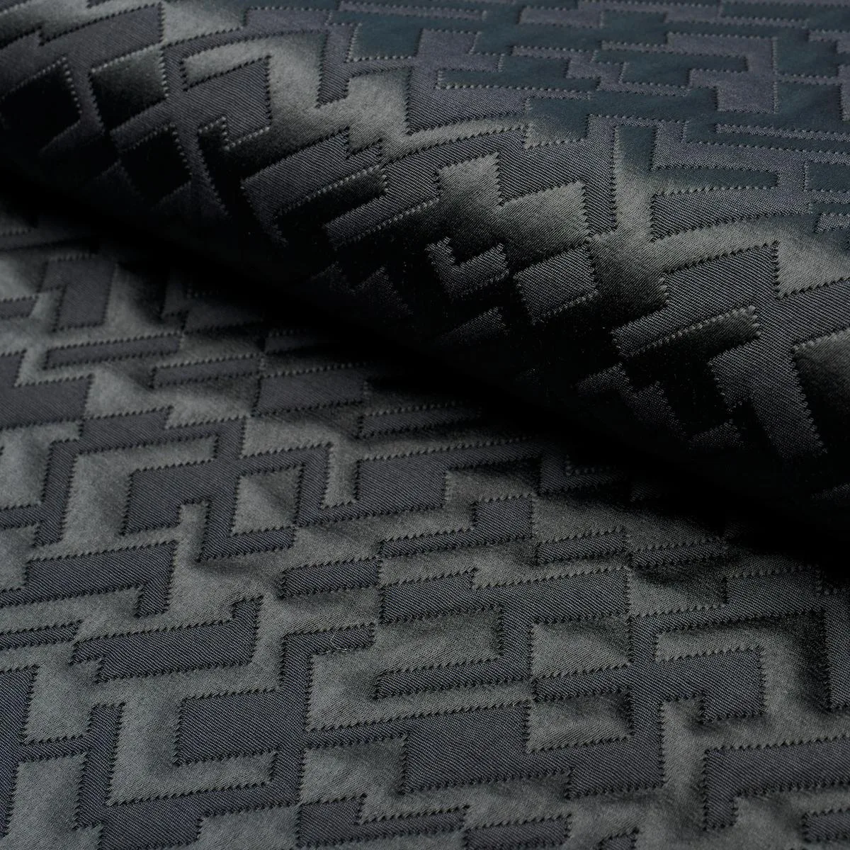 Schumacher 71190 Salon Matelassé Satin Ebony fabric swatch