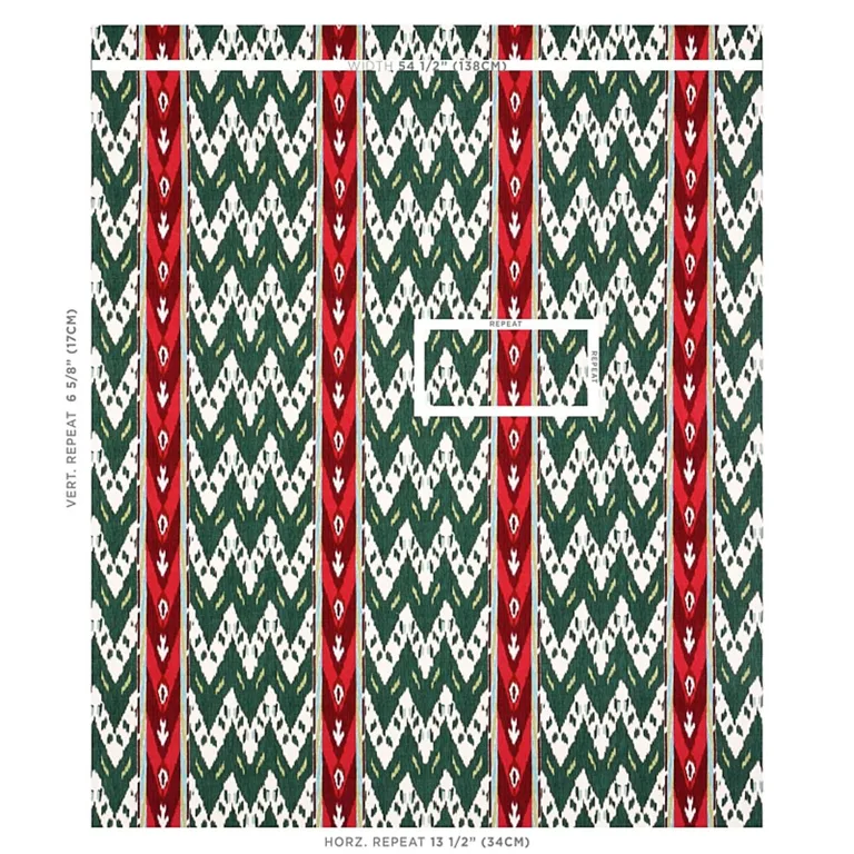 Schumacher 80241 Samar Ikat Velvet Green fabric swatch