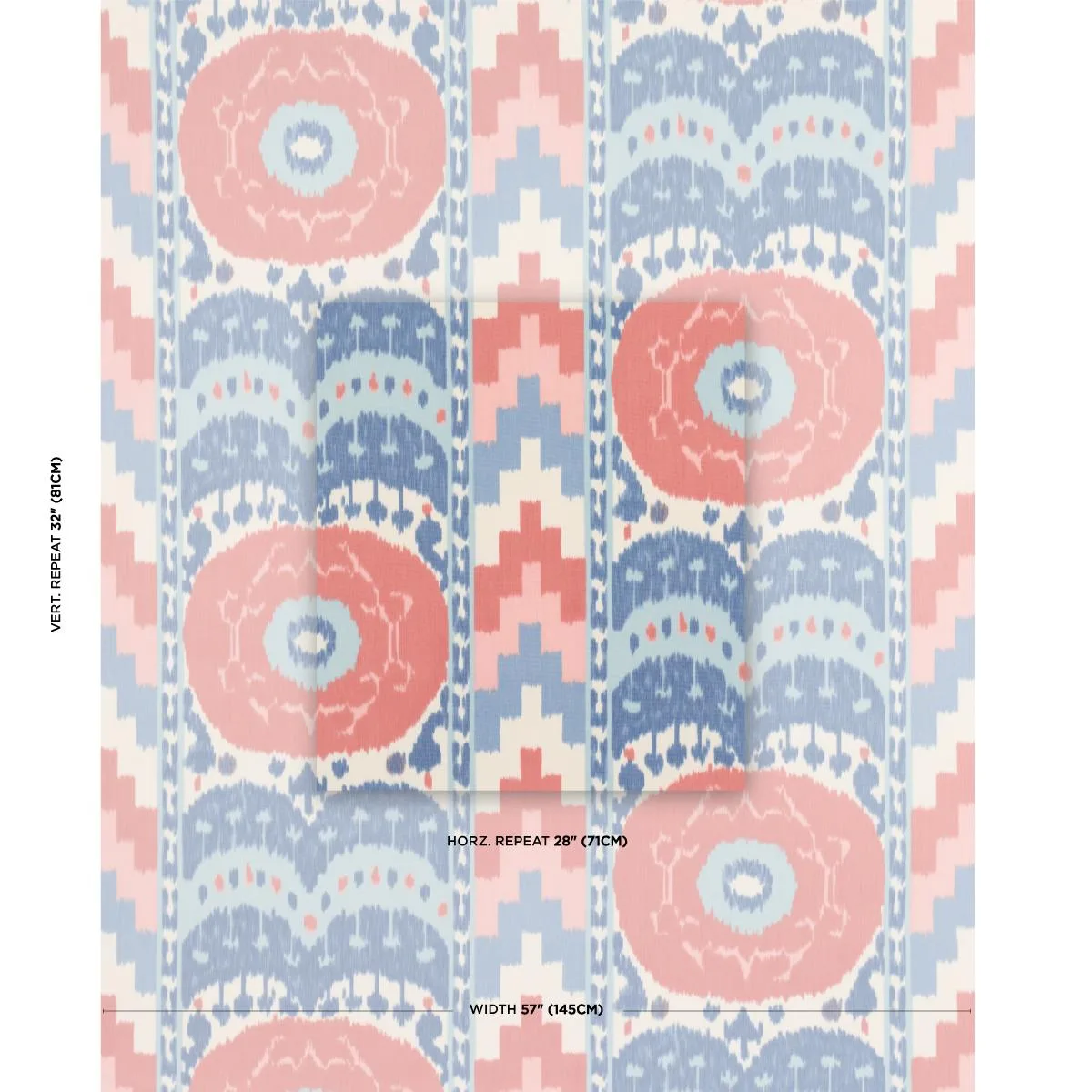 Schumacher 176065 Samarkand Ikat Ii Chambray & Coral fabric swatch