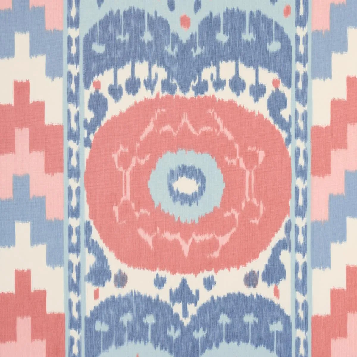 Schumacher 176065 Samarkand Ikat Ii Chambray & Coral fabric swatch
