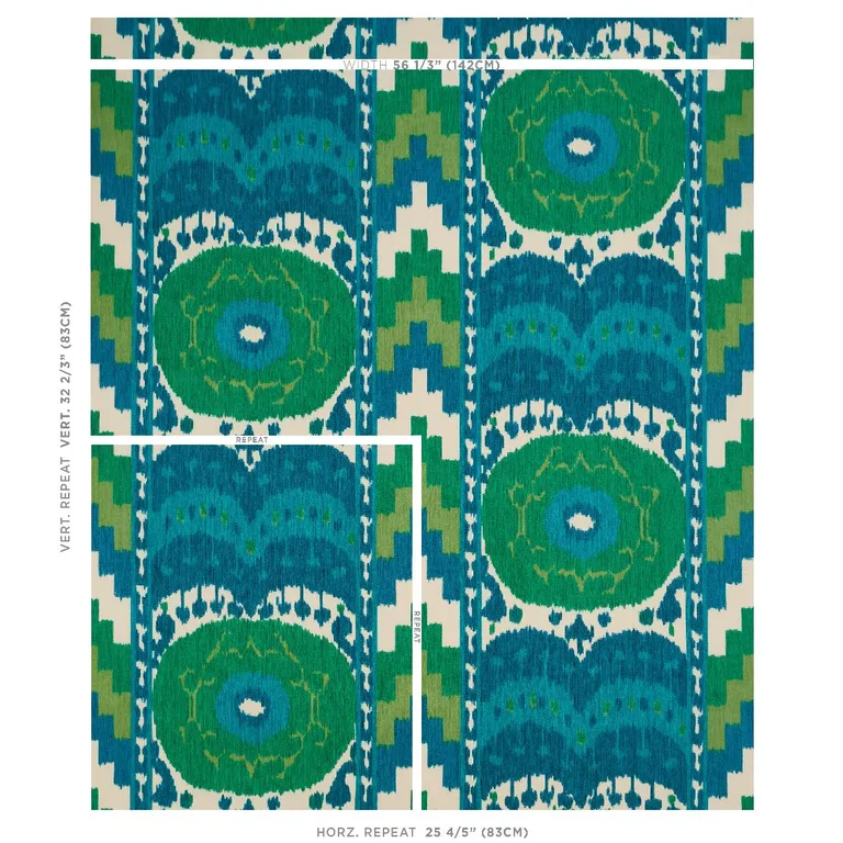 Schumacher 176064 Samarkand Ikat Ii Emerald fabric swatch