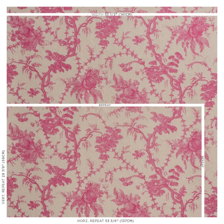 Schumacher 178730 San Cristobal Toile Magenta fabric swatch