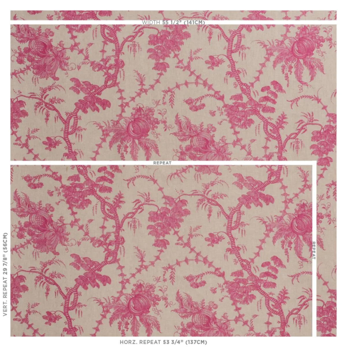 Schumacher 178730 San Cristobal Toile Magenta fabric swatch