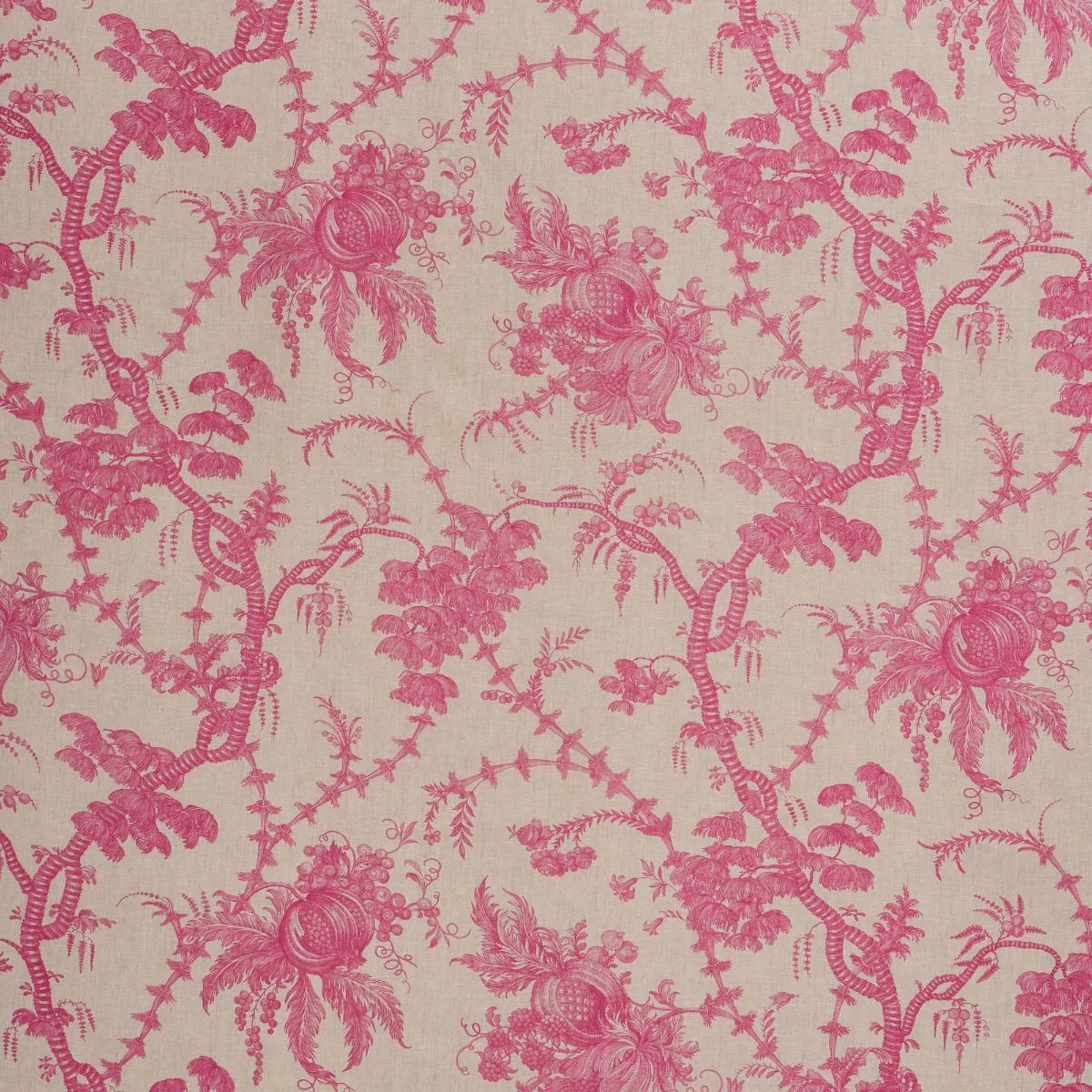 Schumacher 178730 San Cristobal Toile Magenta fabric swatch