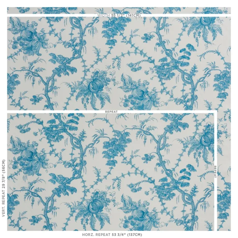 Schumacher 178731 San Cristobal Toile Peacock fabric swatch