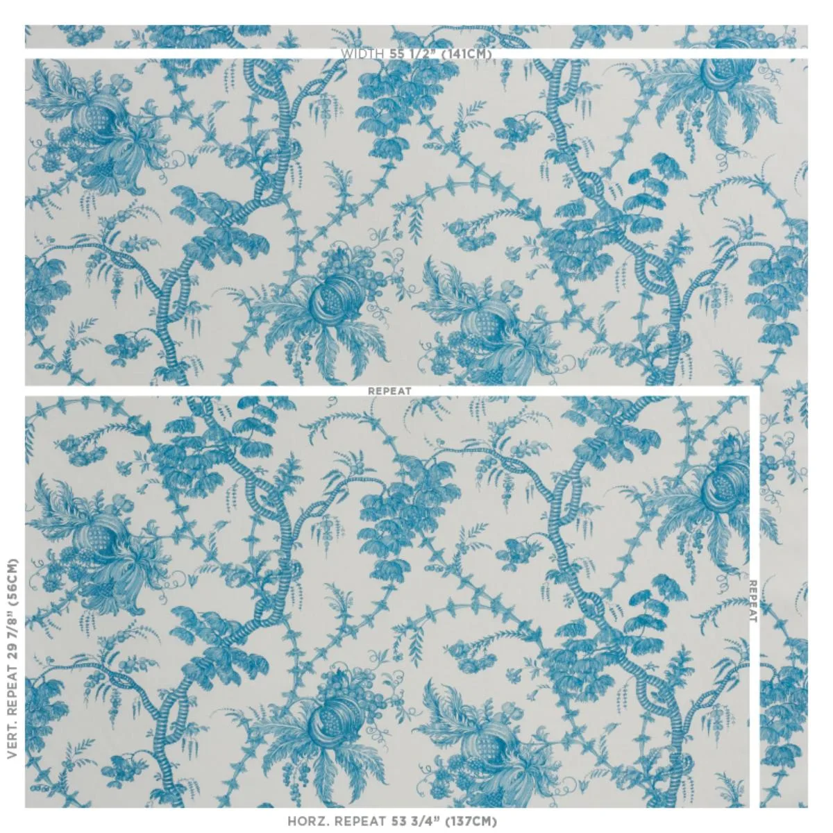 Schumacher 178731 San Cristobal Toile Peacock fabric swatch