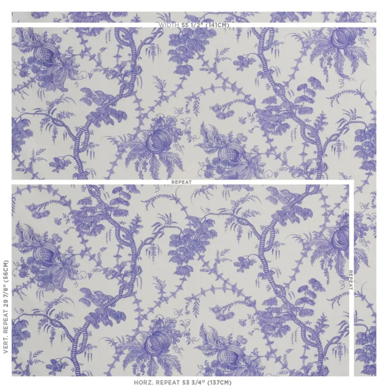 Schumacher 178732 San Cristobal Toile Purple fabric swatch