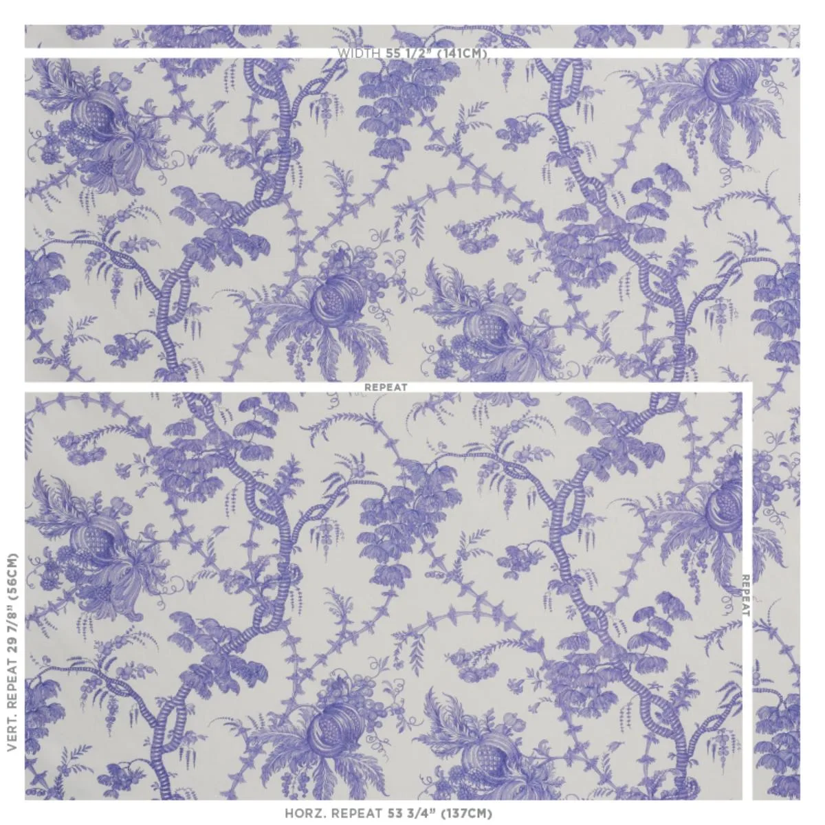 Schumacher 178732 San Cristobal Toile Purple fabric swatch