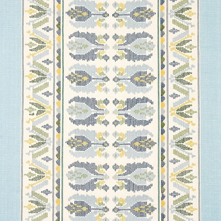 Schumacher 79830 Sandor Stripe Embroidery Chambray fabric swatch