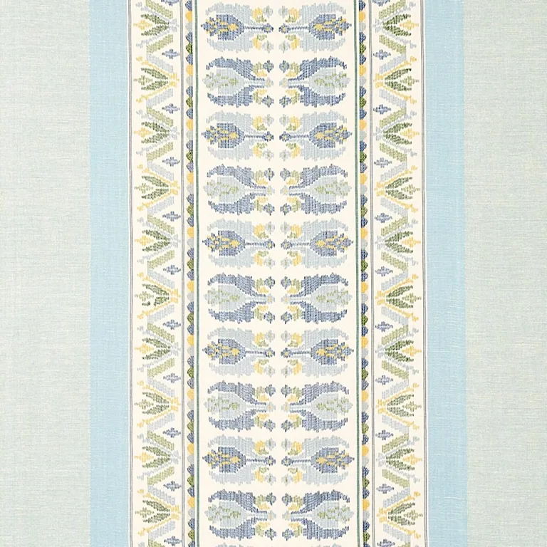 Schumacher 79830 Sandor Stripe Embroidery Chambray fabric swatch
