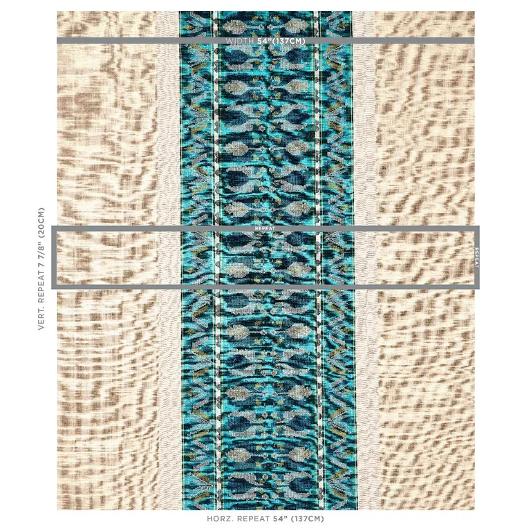 Schumacher 79832 Sandor Stripe Embroidery Peacock fabric swatch