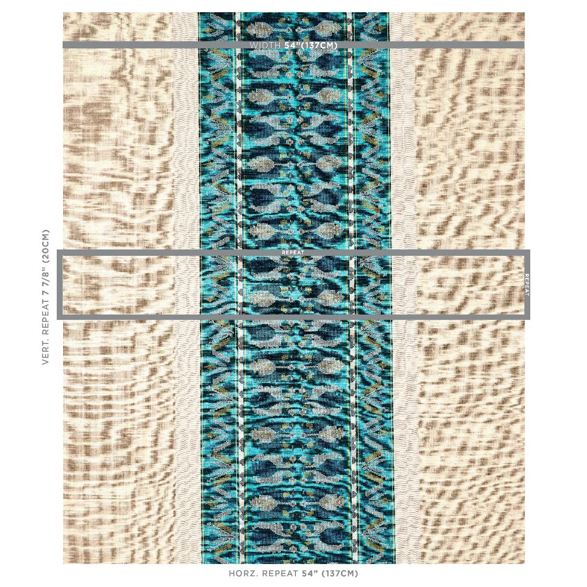 Schumacher 79832 Sandor Stripe Embroidery Peacock fabric swatch