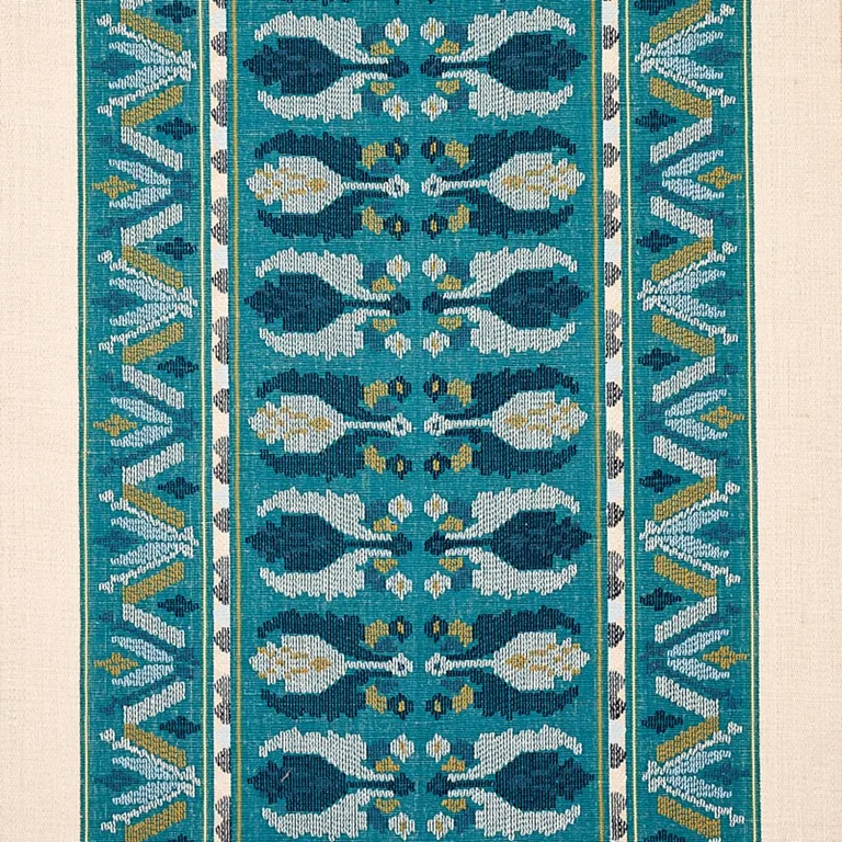 Schumacher 79832 Sandor Stripe Embroidery Peacock fabric swatch