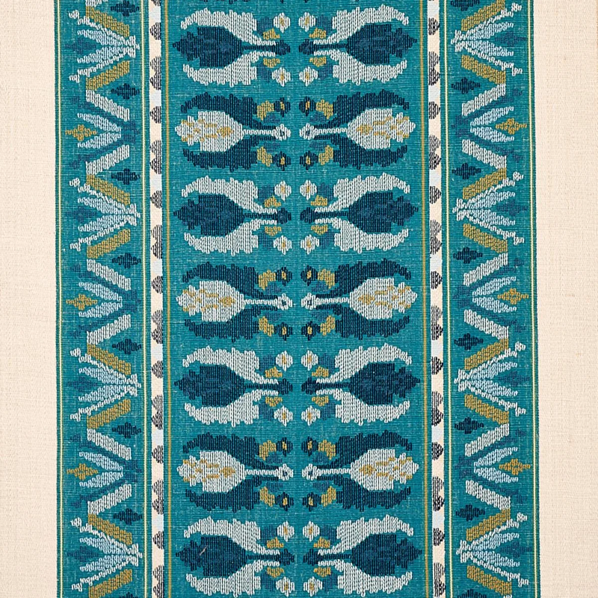 Schumacher 79832 Sandor Stripe Embroidery Peacock fabric swatch
