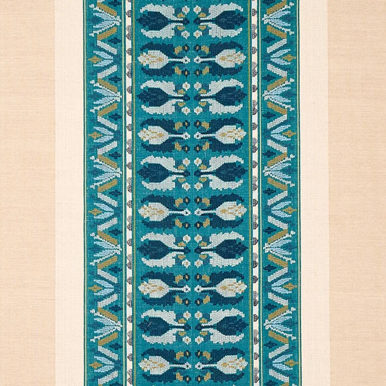 Schumacher 79832 Sandor Stripe Embroidery Peacock fabric swatch