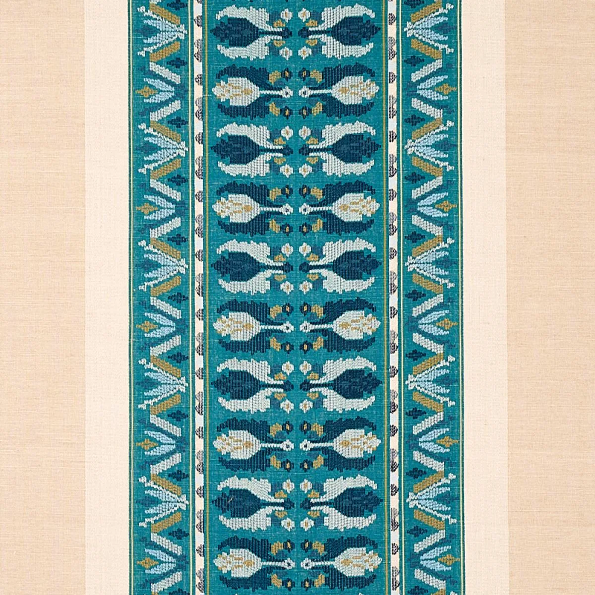 Schumacher 79832 Sandor Stripe Embroidery Peacock fabric swatch