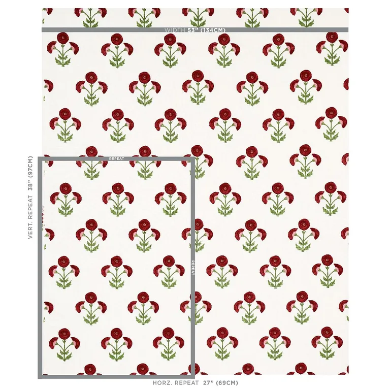 Schumacher 179670 Saranda Flower Embroidery Cardinal fabric swatch