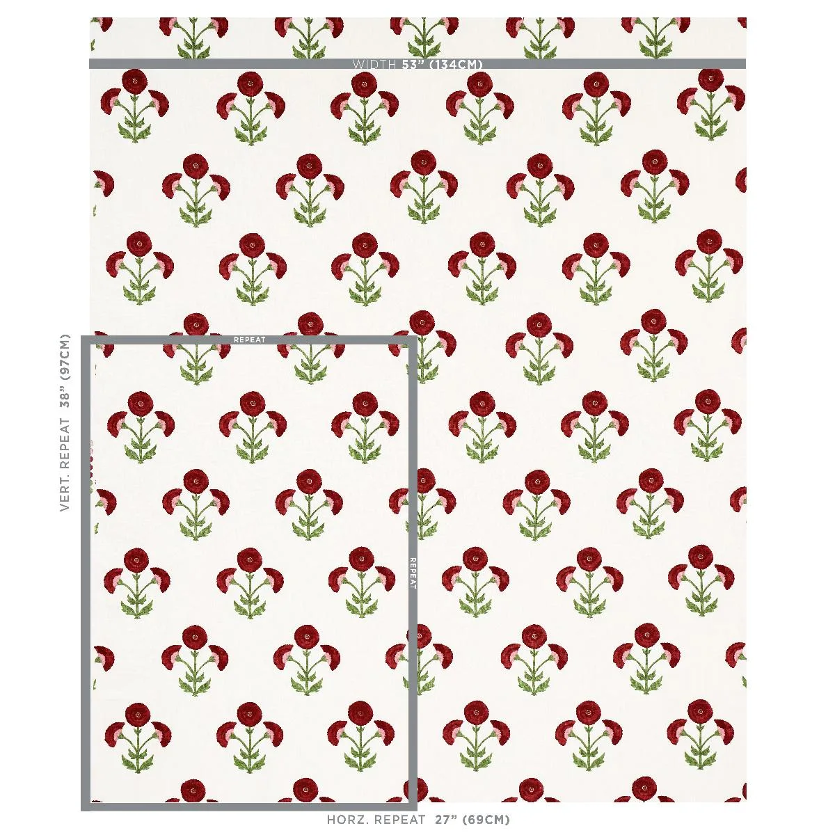 Schumacher 179670 Saranda Flower Embroidery Cardinal fabric swatch
