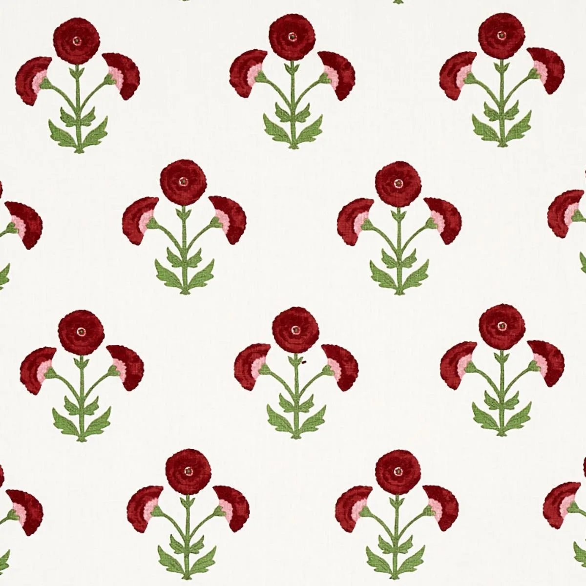 Schumacher 179670 Saranda Flower Embroidery Cardinal fabric swatch