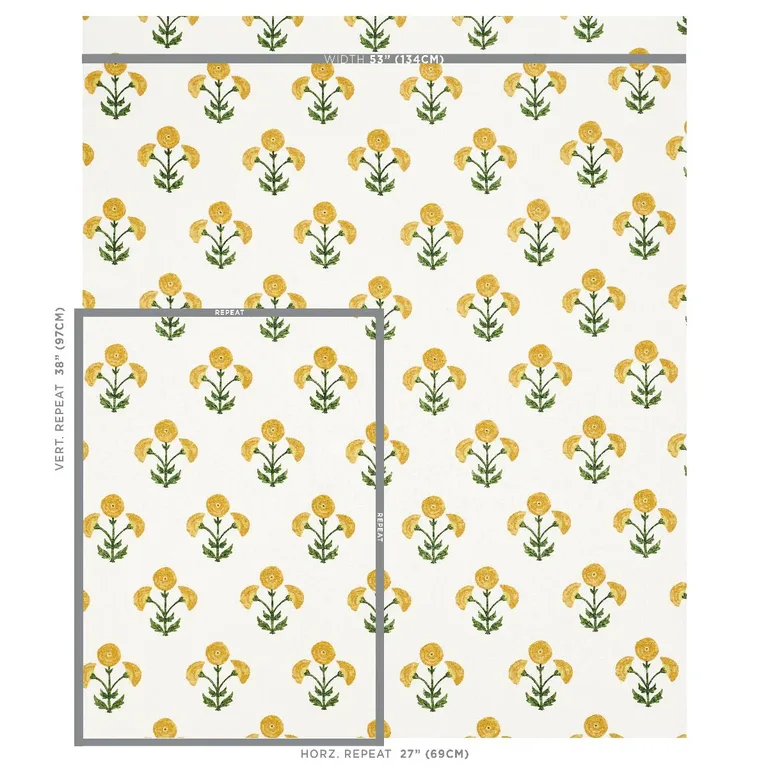 Schumacher 179671 Saranda Flower Embroidery Marigold fabric swatch