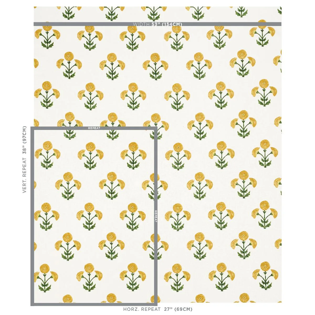 Schumacher 179671 Saranda Flower Embroidery Marigold fabric swatch