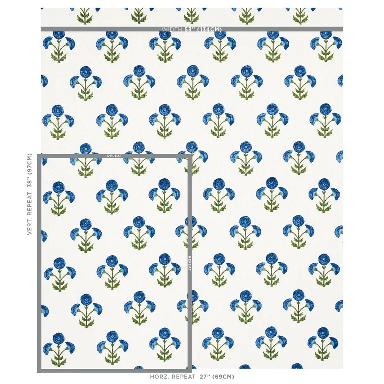 Schumacher 179672 Saranda Flower Embroidery Royal fabric swatch