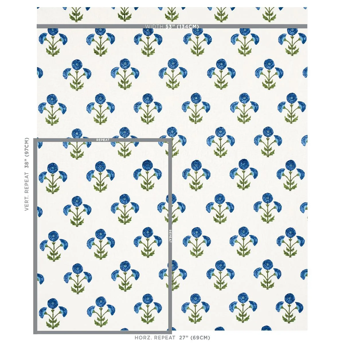 Schumacher 179672 Saranda Flower Embroidery Royal fabric swatch