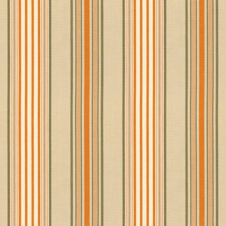 Schumacher 62961 Saratoga Cotton Stripe Beige / Mocha / Pumpkin fabric swatch