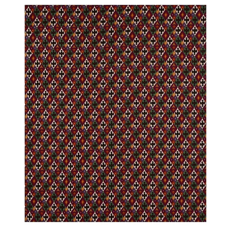 Schumacher 80662 Sasha Diamond Ikat Jade And Plum fabric swatch