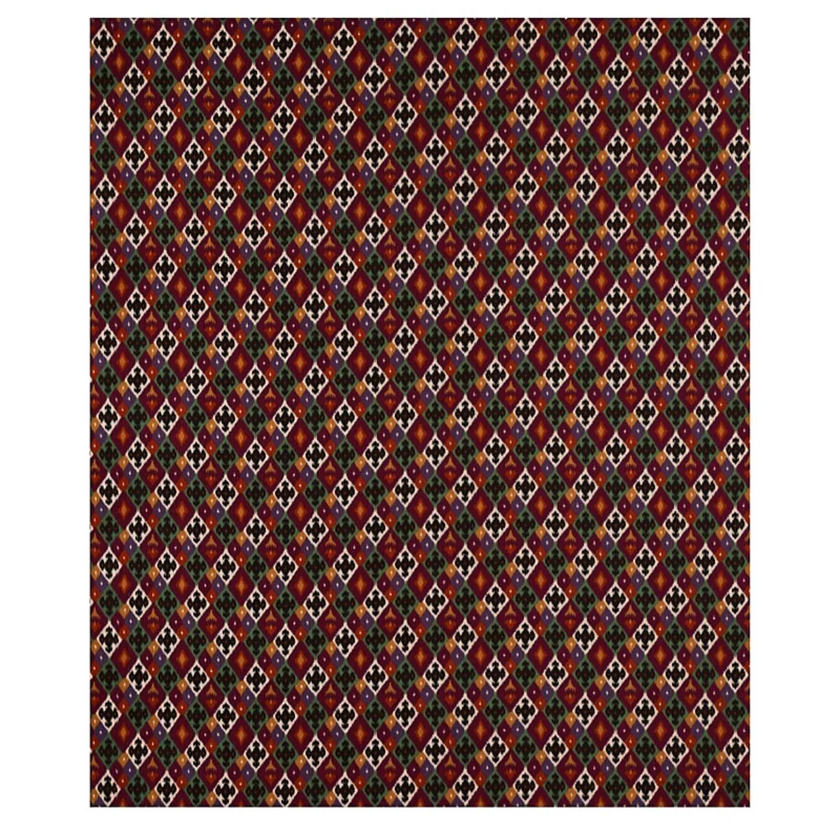 Schumacher 80662 Sasha Diamond Ikat Jade And Plum fabric swatch