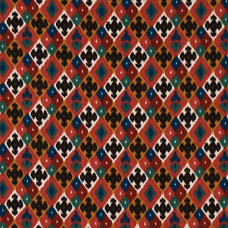 Schumacher 80661 Sasha Diamond Ikat Rose And Saffron fabric swatch