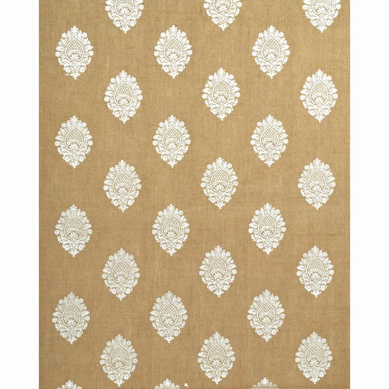 Schumacher 67340 Savanna Jute Embroidered Sheer Jute fabric swatch
