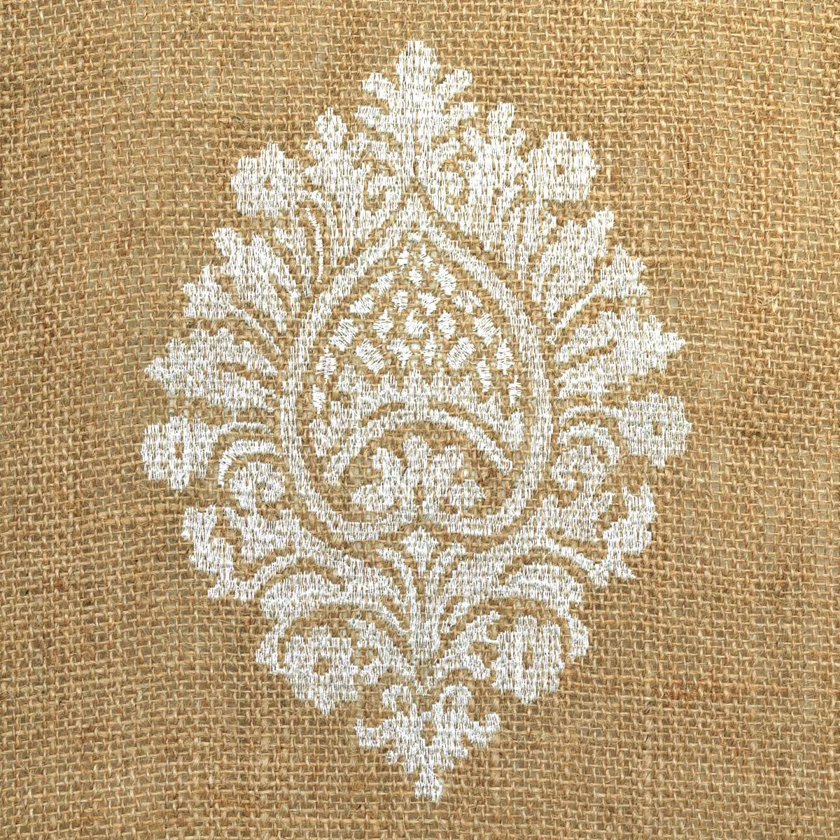 Schumacher 67340 Savanna Jute Embroidered Sheer Jute fabric swatch