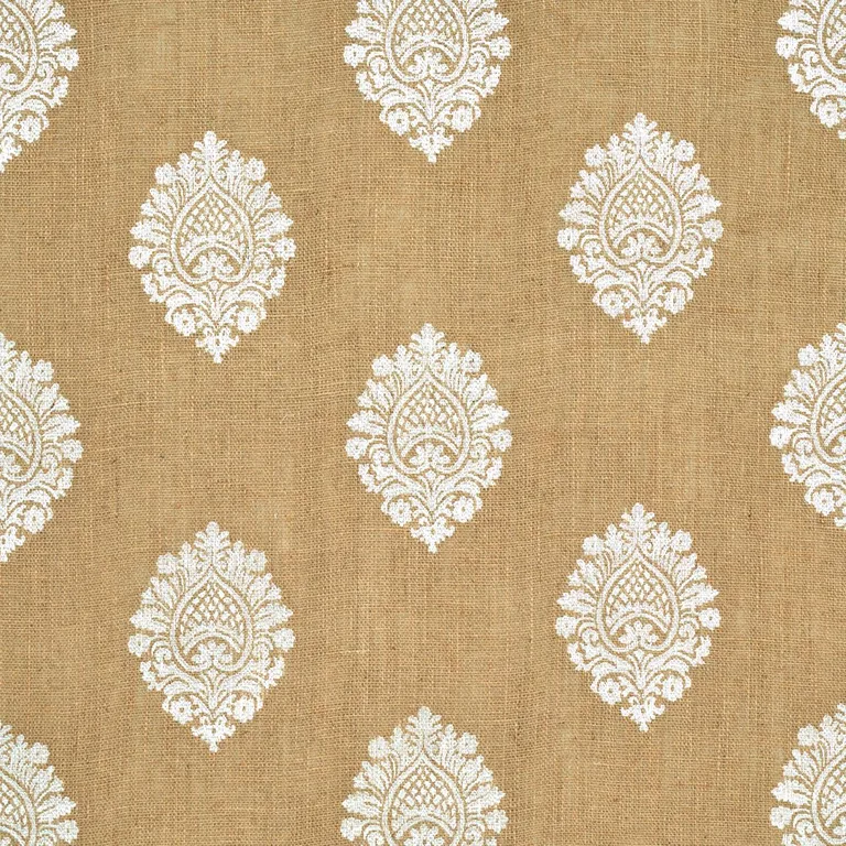 Schumacher 67340 Savanna Jute Embroidered Sheer Jute fabric swatch