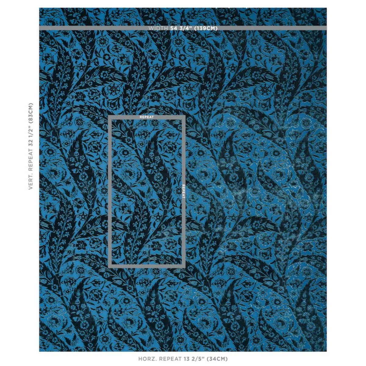 Schumacher 80780 Saz Paisley Silk Velvet Blue fabric swatch