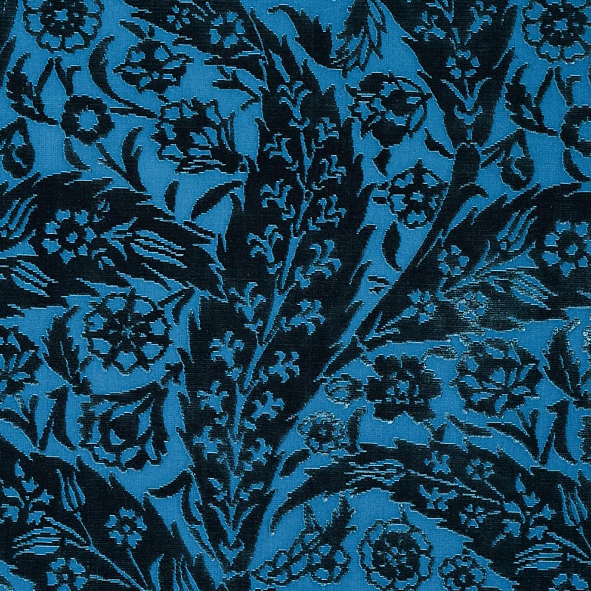 Schumacher 80780 Saz Paisley Silk Velvet Blue fabric swatch