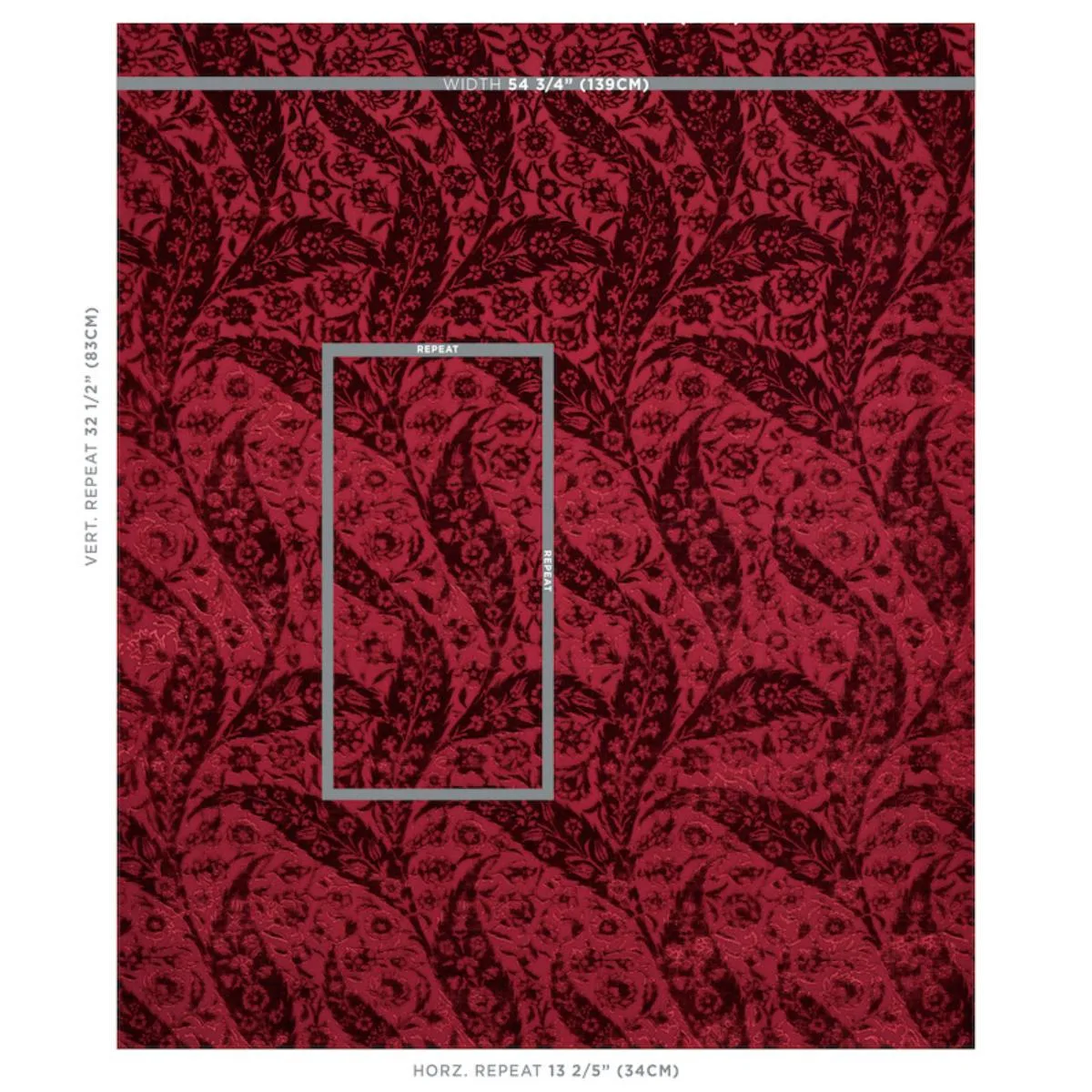 Schumacher 80782 Saz Paisley Silk Velvet Burgundy fabric swatch
