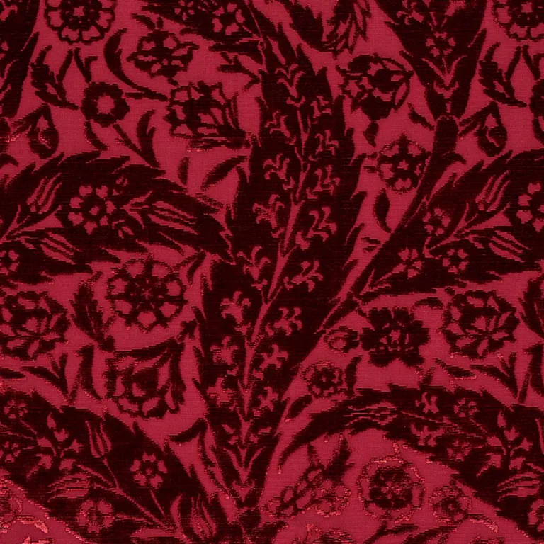 Schumacher 80782 Saz Paisley Silk Velvet Burgundy fabric swatch
