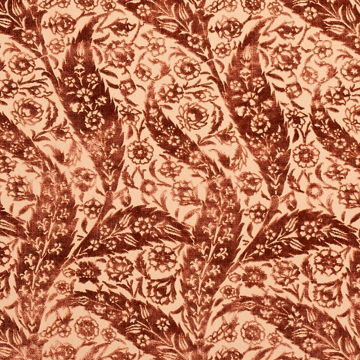 Schumacher 80781 Saz Paisley Silk Velvet Terracotta fabric swatch