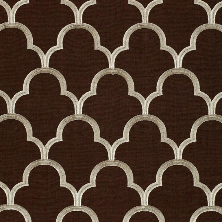 Schumacher 64322 Scallop Embroidery Espresso fabric swatch