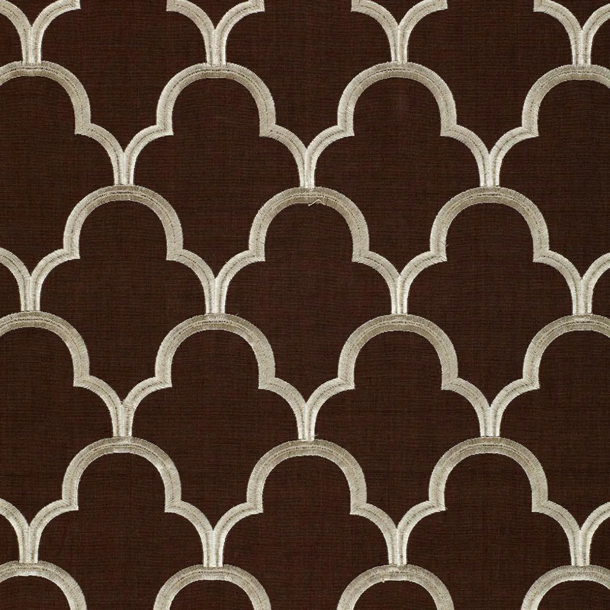 Schumacher 64322 Scallop Embroidery Espresso fabric swatch